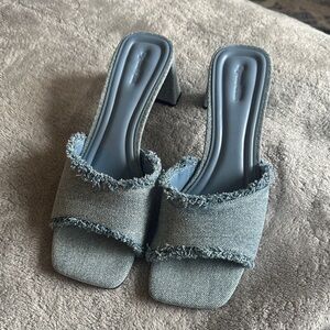 Open Edit Denim Frayed Heeled Sandal